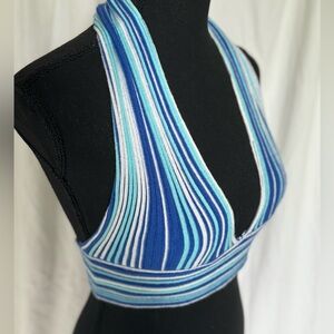 Women’s Blue and White Stripped Festival Tank | Halter V Neck | Tie Back